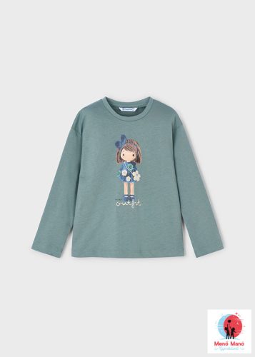 Mayoral Lány Grafikai Mintás Felső – Salvia („Outfit” felirattal)