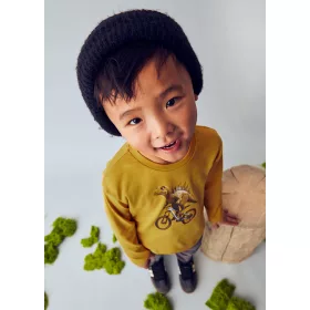   Mayoral fiú hosszú ujjú póló – mustársárga (Mostaza) szín, bicikliző dinoszaurusz mintával