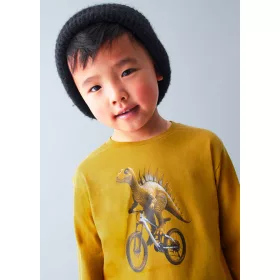   Mayoral fiú hosszú ujjú póló – mustársárga (Mostaza) szín, bicikliző dinoszaurusz mintával