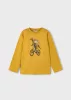 Mayoral fiú hosszú ujjú póló – mustársárga (Mostaza) szín, bicikliző dinoszaurusz mintával