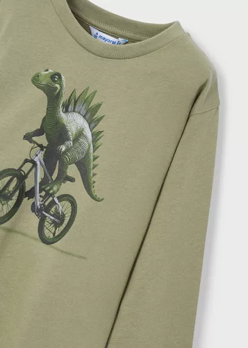 Mayoral fiú hosszú ujjú felső – bicikliző dínó grafikával, pistachio (pisztácia)