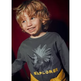   Mayoral fiú hosszú ujjú felső – dínó grafikával és „Explorer” felirattal, pizarra (szürke)