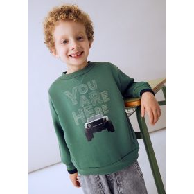   Mayoral zöld fiú pulóver – Autós mintás “YOU ARE HERE” felirattal
