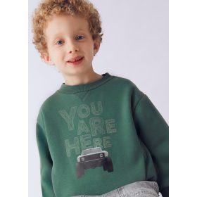   Mayoral zöld fiú pulóver – Autós mintás “YOU ARE HERE” felirattal