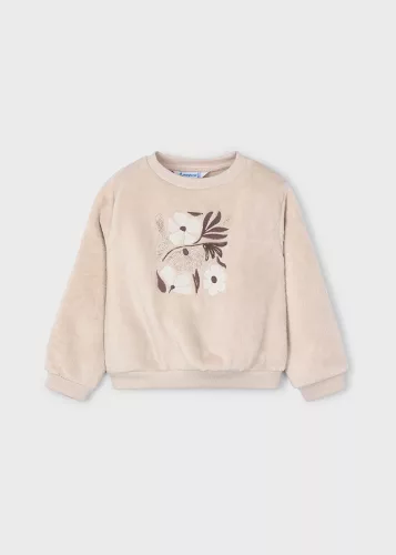 Mayoral lány pulóver – szőrmés virágmintával, arena (homok)