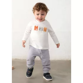   Mayoral baba fiú krémszínű, mosolygós mintás hosszú ujjú felső – 80 cm (12 hó)