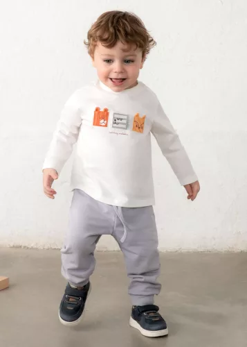 Mayoral baba fiú krémszínű, mosolygós mintás hosszú ujjú felső – 80 cm (12 hó)