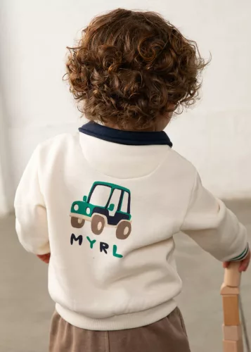 Mayoral baba fiú törtfehér, színes galléros babapulóver – 80 cm (12 hó)