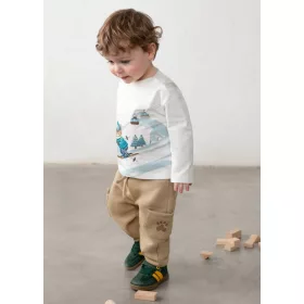   Mayoral baba fiú bézs, állatmintás babanadrág – 80 cm (12 hó)
