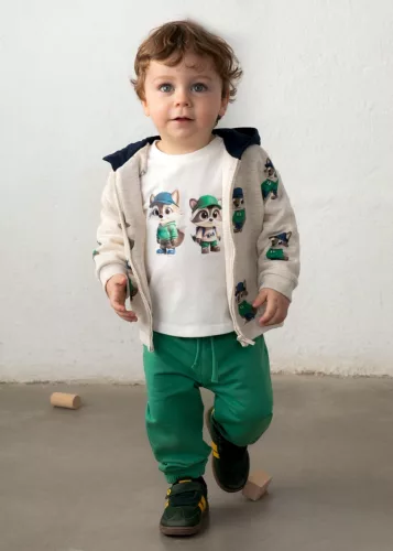 Mayoral baba fiú fehér-zöld, háromrészes babaszett két nadrággal – 80 cm (12 hó)