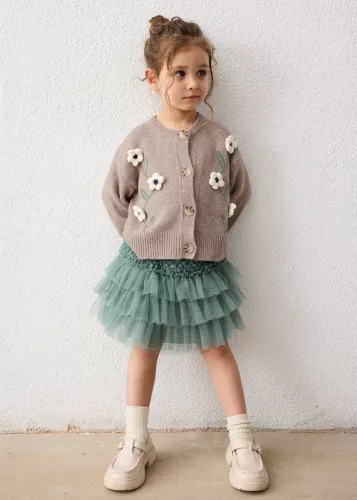 Mayoral mini lány bézs, virágmintás, gombos kötött kardigán – 104 cm (4 év) – Mayoral gyermekruha, 2026 ősz/tél