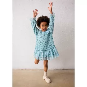 Mayoral mini lány mintás, rakott hosszú ujjú ruha – 104 cm (4 év) – Mayoral gyermekruha, 2026 ősz/tél