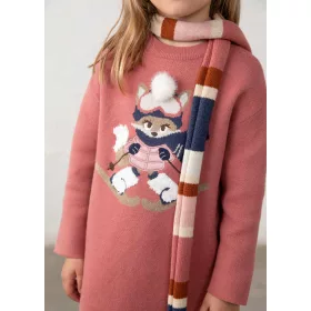 Mayoral mini lány rózsaszín, állatmintás kötött ruha kendővel – 104 cm (4 év) – Mayoral gyermekruha, 2026 ősz/tél