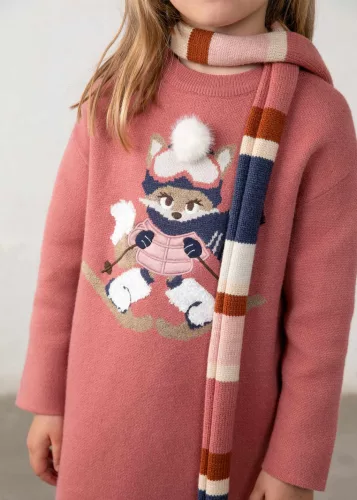 Mayoral mini lány rózsaszín, állatmintás kötött ruha kendővel – 104 cm (4 év) – Mayoral gyermekruha, 2026 ősz/tél
