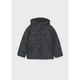 Mayoral antracitszürke, tónusos terepmintás fiú steppelt télikabát kapucnival