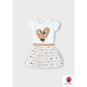 Mayoral kiskutyás póló és pöttyes szoknya szett Natural