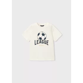   Mayoral fiú póló – focis mintával, „League” felirattal, bézs