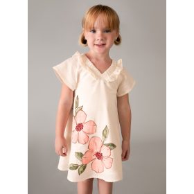 Mayoral lány virágmintás lenruhácska – meleg bézs 