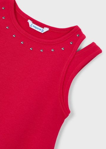 Mayoral kislány ruha – élénk piros, strasszos nyakrésszel