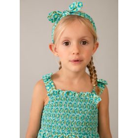 Virágmintás kislány nyári ruha hajpánttal – türkiz