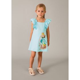   Fodros vállú kislány nyári ruha mintával – világoskék