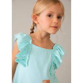   Fodros vállú kislány nyári ruha mintával – világoskék