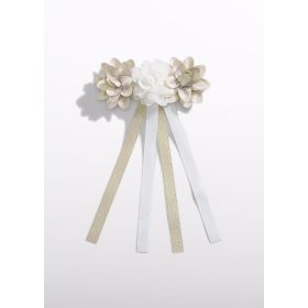   Abel & Lula virágos kislány hajcsat szalagokkal – törtfehér / arany
